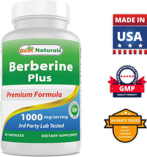 Best Naturals Berberine Plus 1000 mg per serving 60 Capsules - Helps Support Healthy Blood Sugar Levels, Digestion & Immunity - shopbestnaturals.com