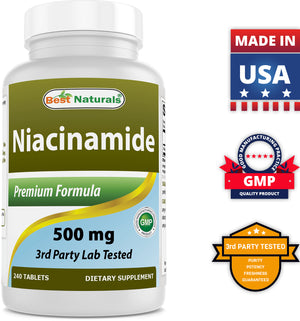 Best Naturals Niacinamide 500mg 240 Tablets (Suitable for Vegetarian) - Non-Flushing Form of Niacin (Vitamin B3)