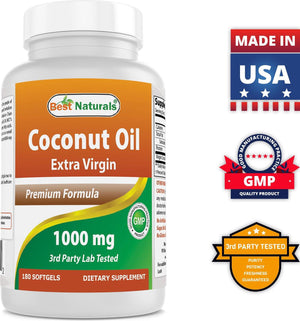 Best Naturals Coconut oil 1000 mg 180 Softgels - shopbestnaturals.com