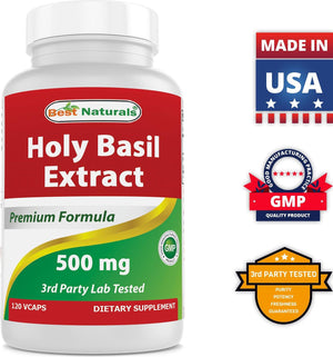 Best Naturals Holy Basil Extract 500 mg 120 Veggie Capsules - shopbestnaturals.com