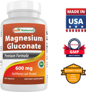 Best Naturals Magnesium Gluconate (35 mg Elemental Magnesium from 600mg of Magnesium Gluconate) 180 Tablets